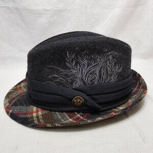 Goorin Bros Wool Fedora Plaid Brim Embroidered Hat Gray Size Med?- 22.5in/ 57cm